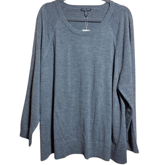 Eileen Fisher NEW Merino Jersey round neck sweater 2XL Gray 100% wool minimalist - Picture 2 of 6
